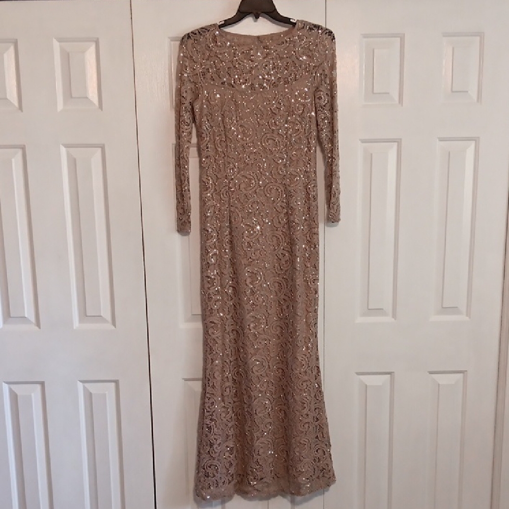 Marina Taupe Lace And Sequined Dress - 10
